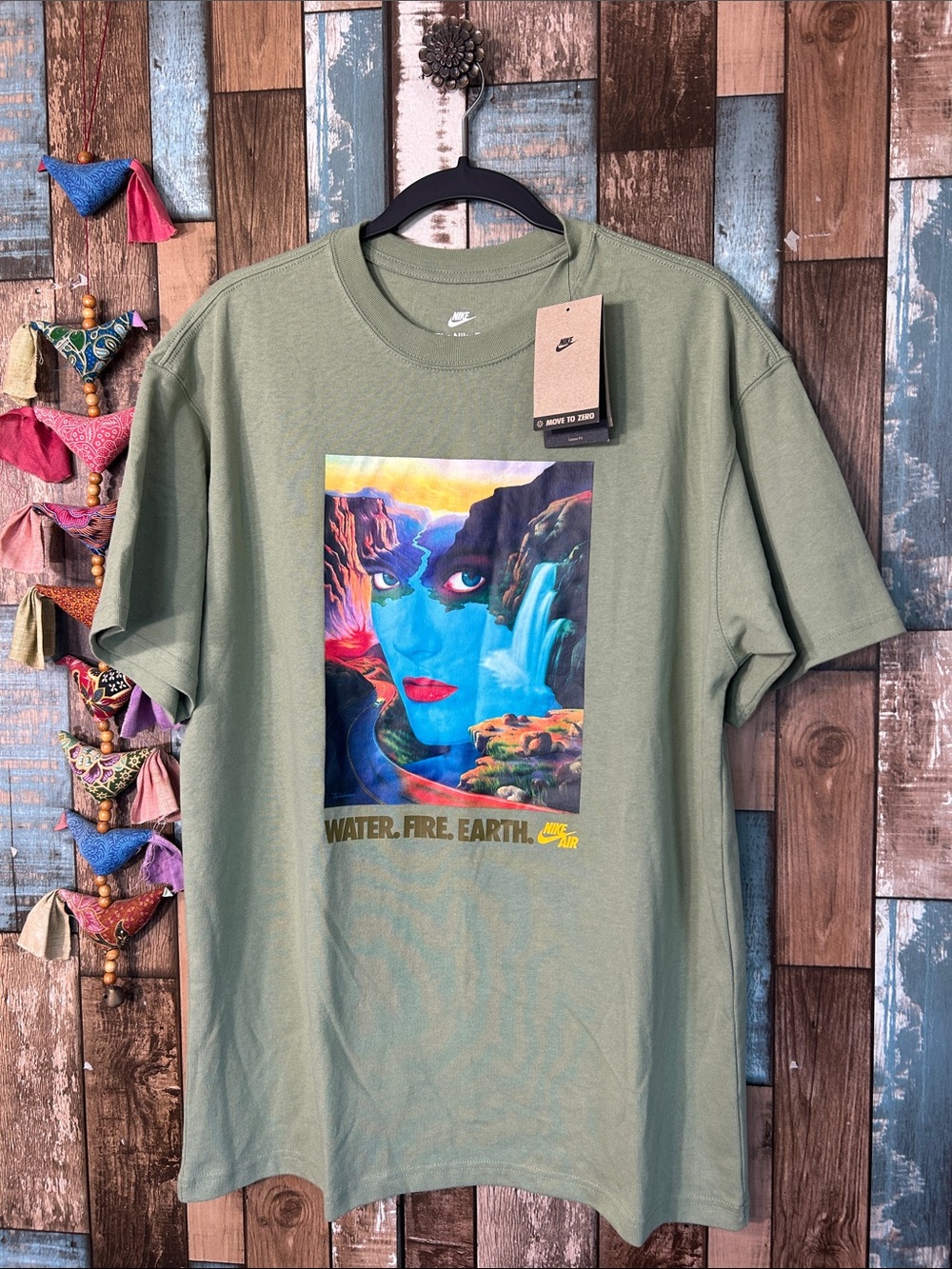Nike Olive Green Short Sleeve Tee with Multicolor Elemental Graphic